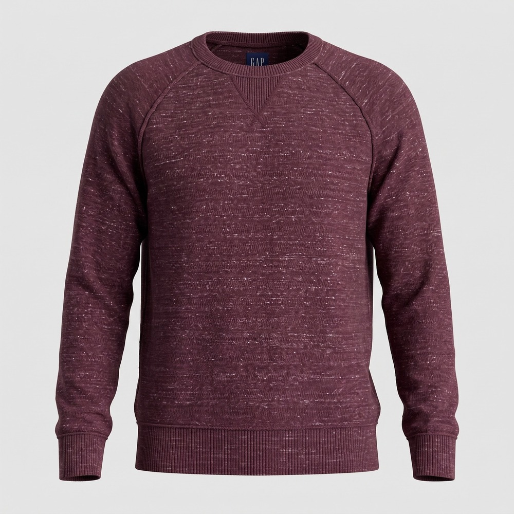 Gap Mens Small Burgundy Sweater Pullover Crew Neck Raglan Cotton Marl Knit